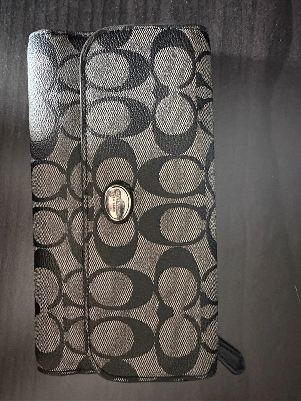 Coach Black and Gray Signature trifold wallet